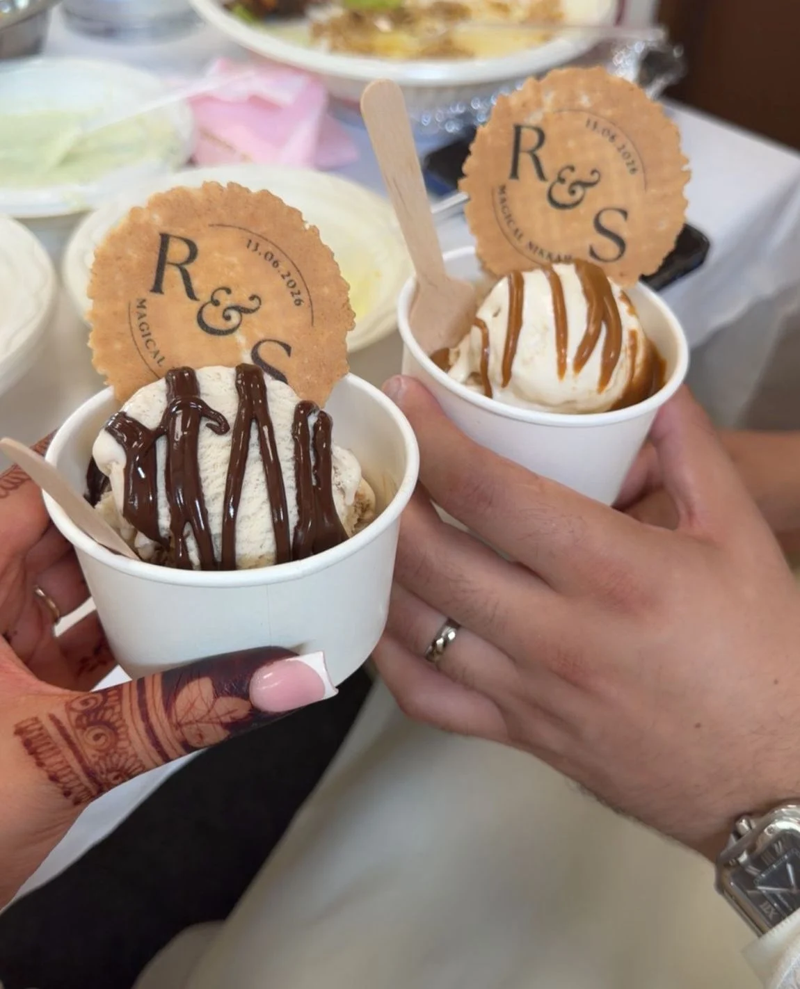 Personalised wedding wafers served with ice cream by Wafers and Cream